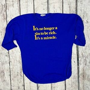 Vintage 1980s Funny Rich Wealthy Blue 80s Sleepwear Bed Womens Oversized Shirt